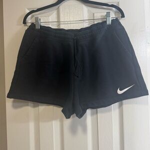 Nike black sweat shorts. Elastic drawstring waist. Side pockets. XLg. GUC